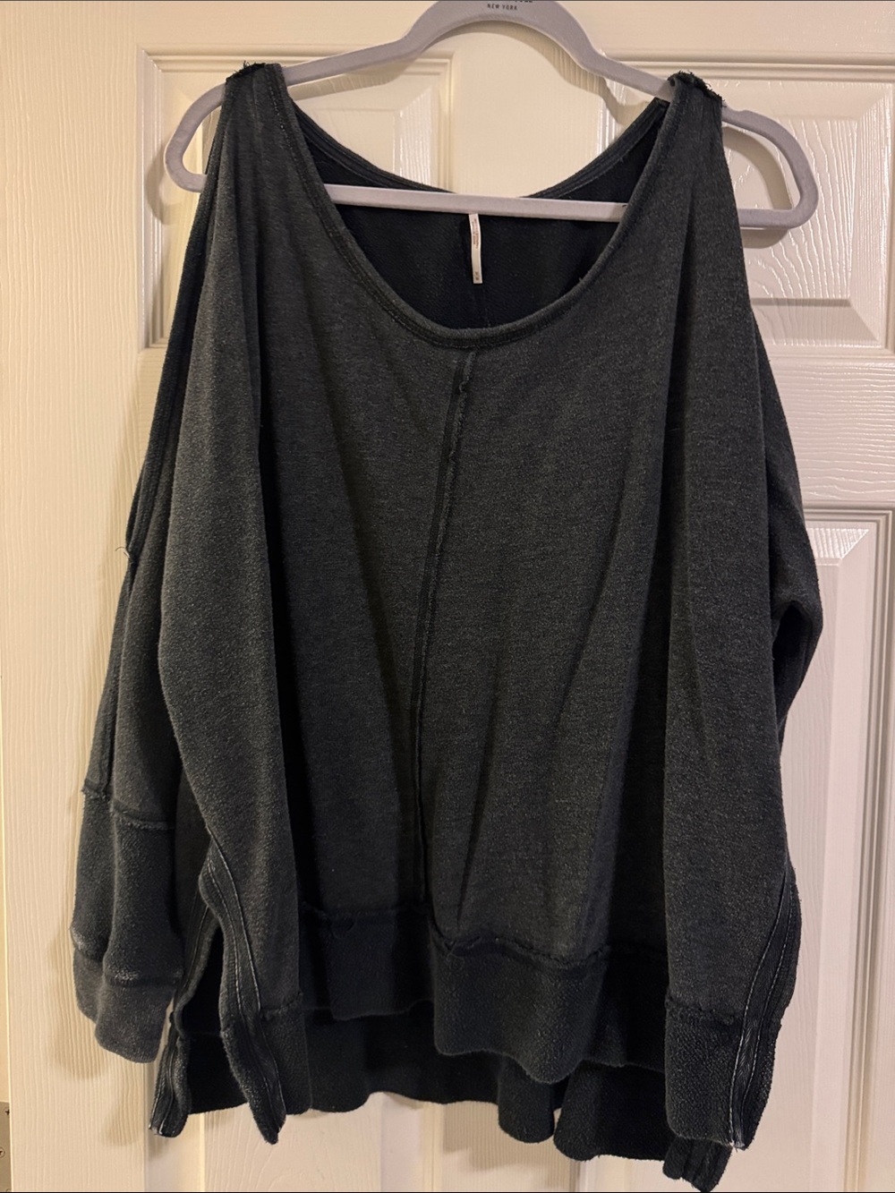 Free People Oversized Charcoal Gray Open Shoulder Sweatshirt